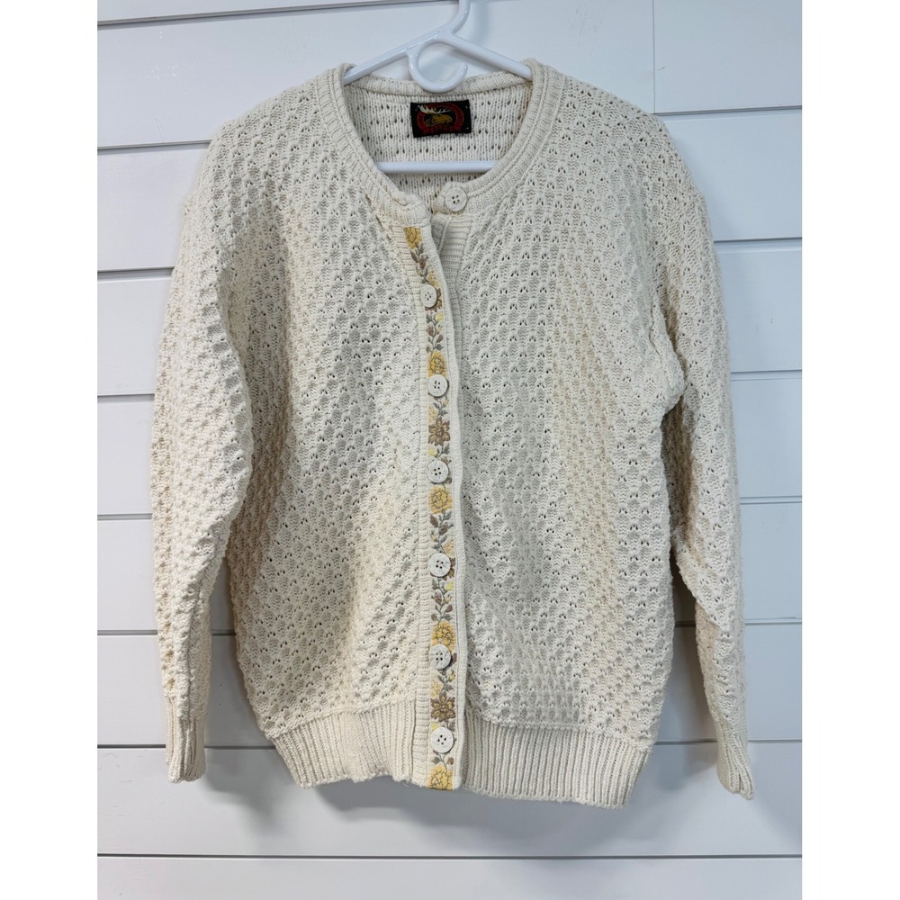 Vintage Northern Reflections Cream Floral Knit Cardigan Sweater Cottagecore